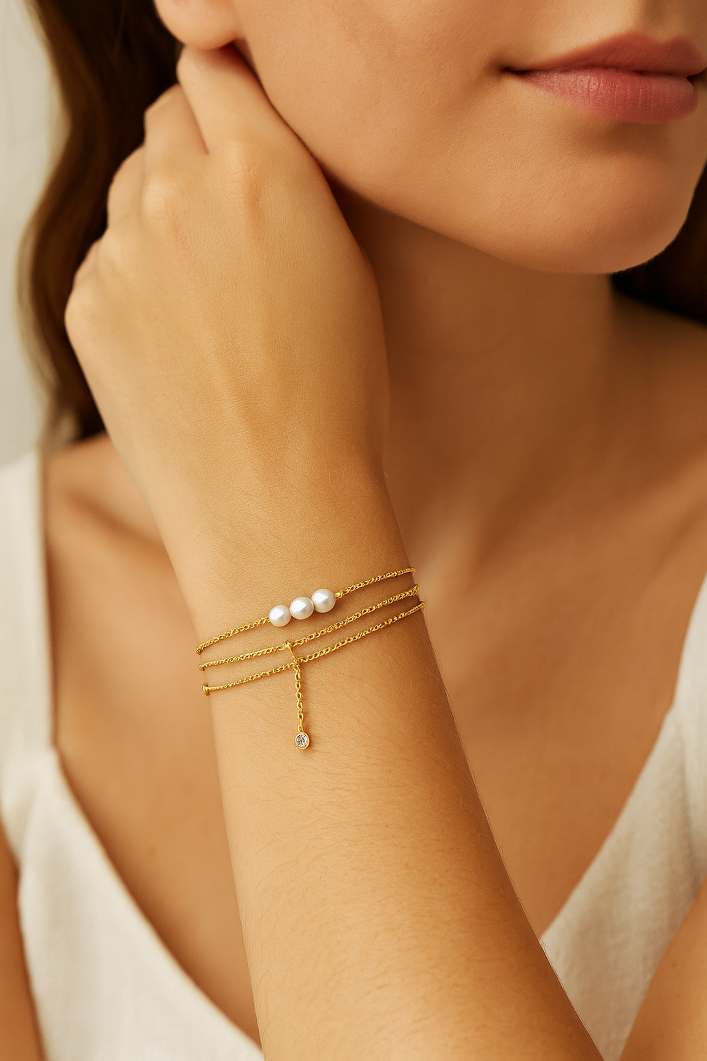 Maglina "Perle Douce" Bracelet, Armband, 18K vergoldeter Stahl