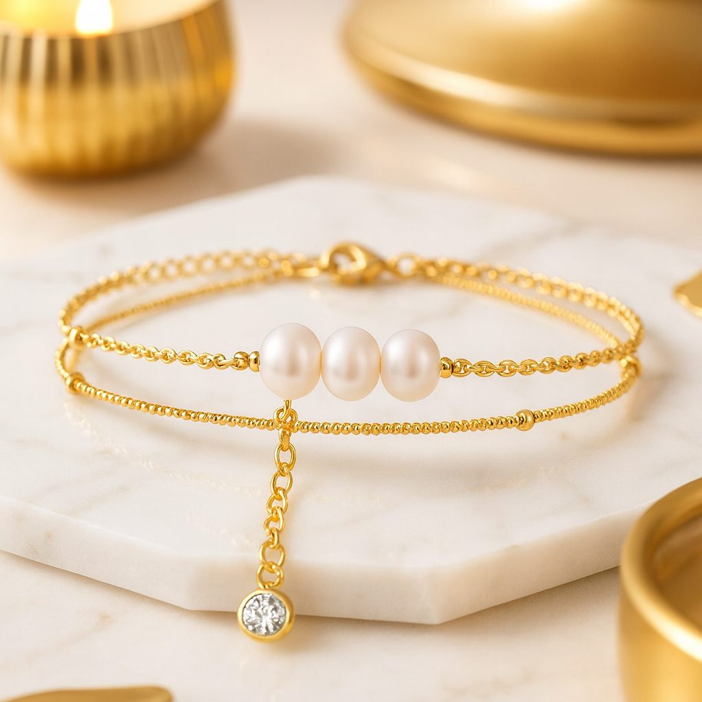 Maglina "Perle Douce" Bracelet, Armband, 18K vergoldeter Stahl