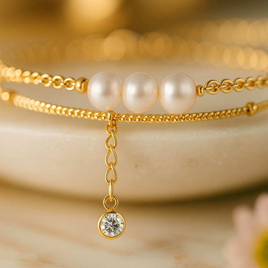 Maglina "Perle Douce" Bracelet, Armband, 18K vergoldeter Stahl