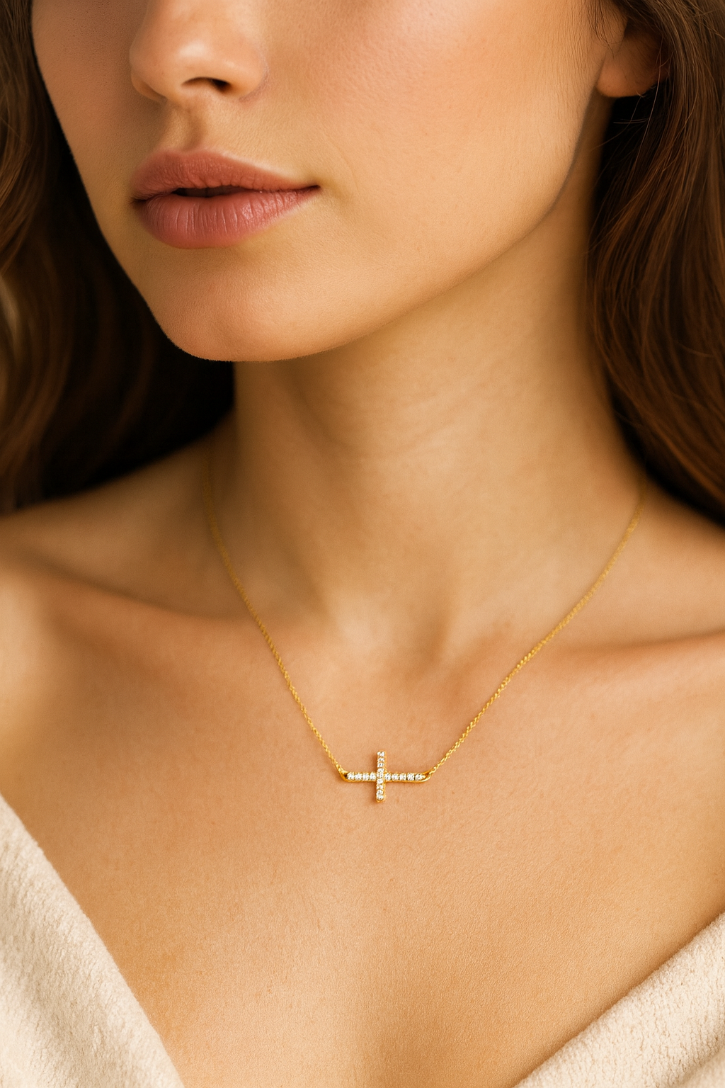 Maglina "Divine Grace" Necklace "Kreuz" Halskette, 18K vergoldeter Stahl