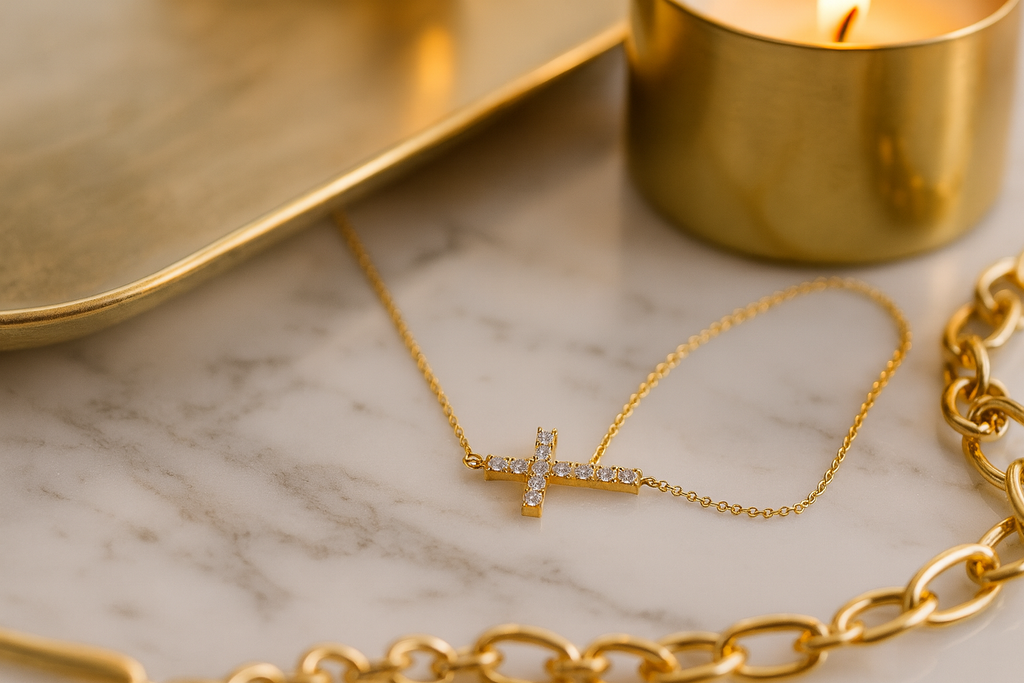 Maglina "Divine Grace" Necklace "Cross" Necklace, 18K gold-plated steel