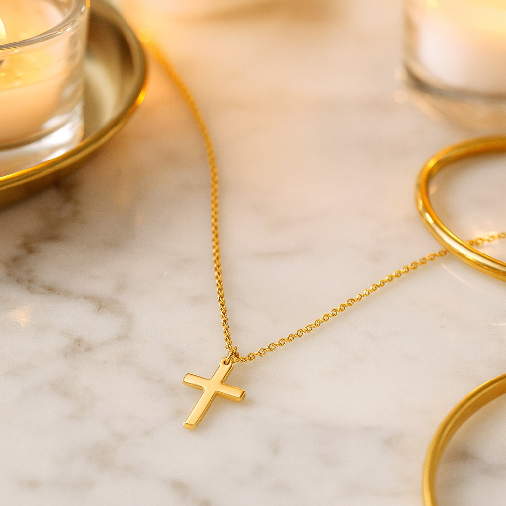 Maglina "Sacred Pure" Necklace "Kreuz" Halskette, 18K vergoldeter Stahl