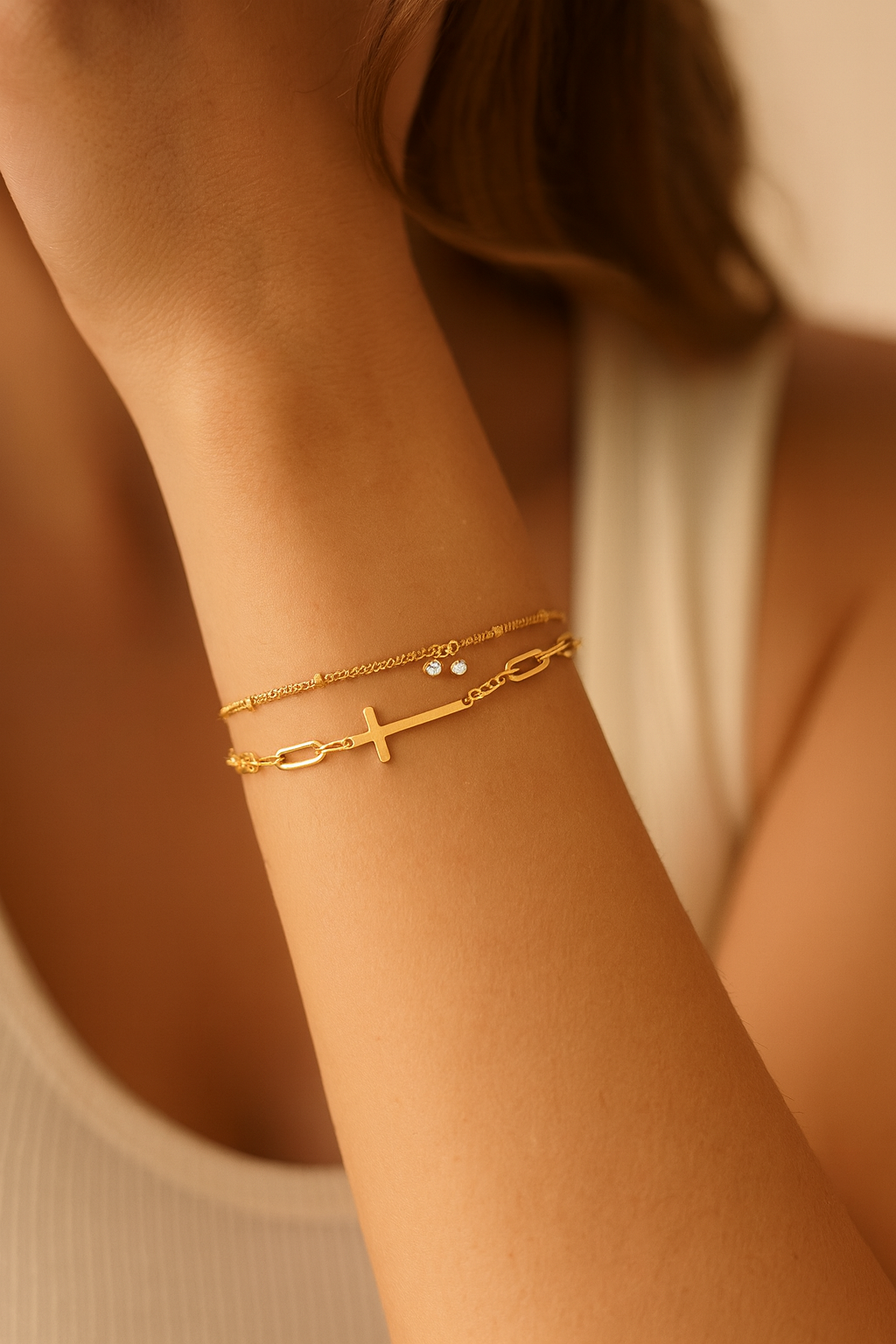 Maglina "Faith Élégante" Bracelet "Kreuz" Armband, 18K vergoldeter Stahl