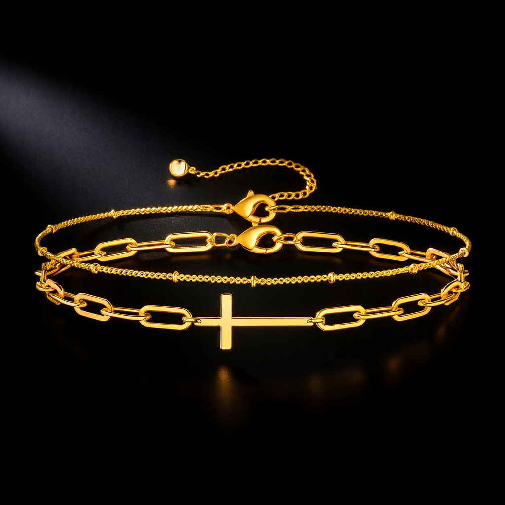 Maglina "Faith Élégante" Bracelet "Kreuz" Armband, 18K vergoldeter Stahl
