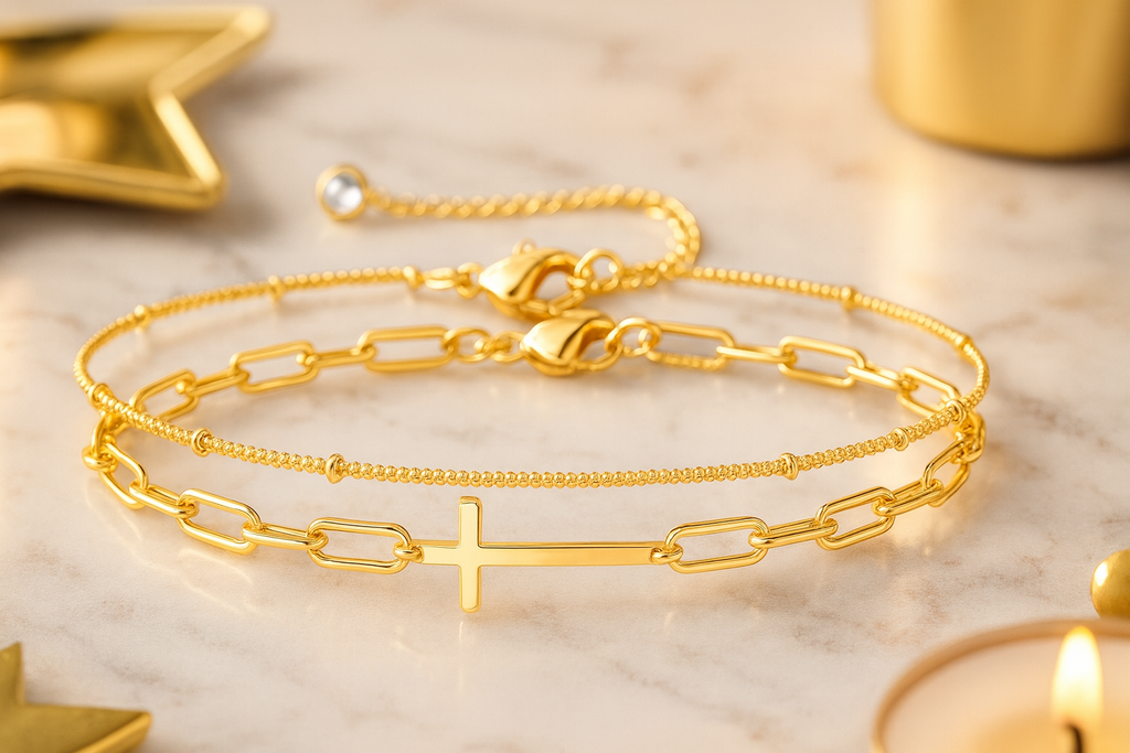 Maglina "Faith Élégante" Bracelet "Kreuz" Armband, 18K vergoldeter Stahl