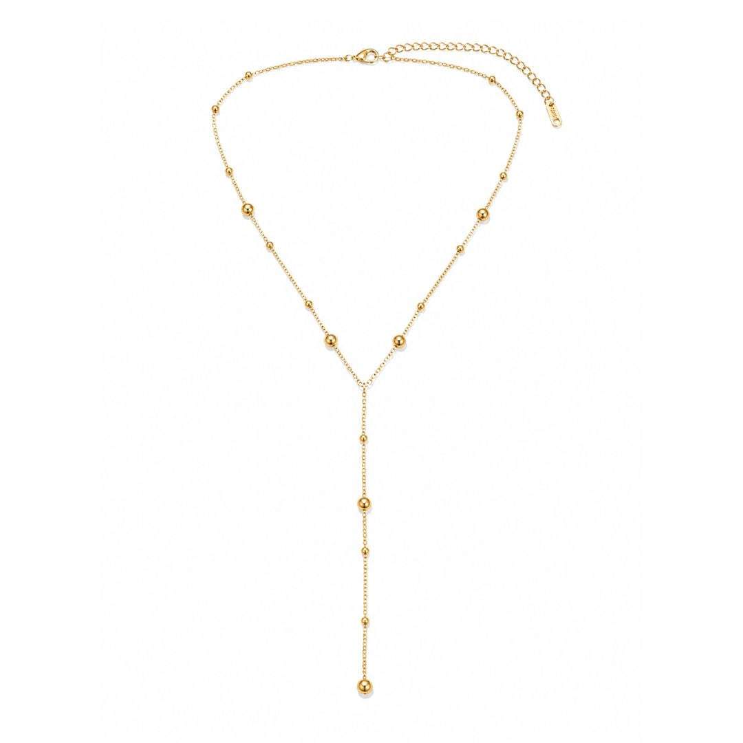 Elegante Y-Halskette für Damen, 18K vergoldet, verstellbar 40-45 cm, mit fließendem Y-Drop und goldenen Kugeln, nickelfrei und hypoallergen