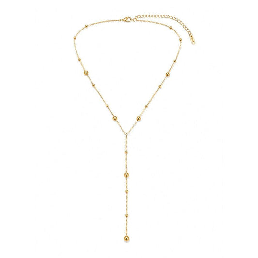Elegante Y-Halskette für Damen, 18K vergoldet, verstellbar 40-45 cm, mit fließendem Y-Drop und goldenen Kugeln, nickelfrei und hypoallergen
