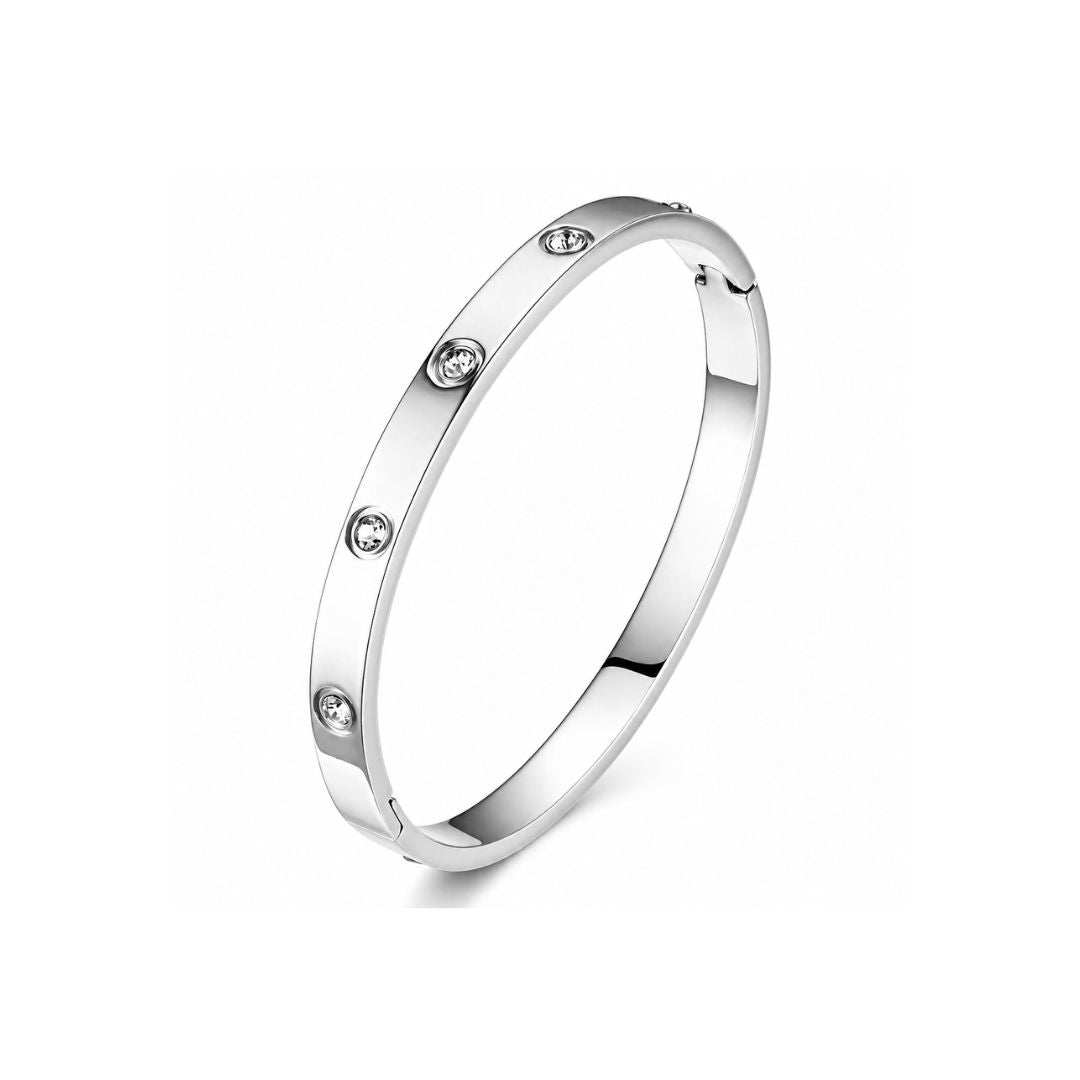 Maglina Éternité Bangle silberner Edelstahl Armreif mit 10 Zirkonia steinen öffnbar elegant und nickelfrei