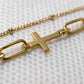 Maglina Faith Élégante Armband Set Damen Gold – 2-teiliges Armband mit Kreuz, Paperclip- & Kugelkette, 18K vergoldeter Edelstahl, Verstellbar 16-21 cm, Wasserfest