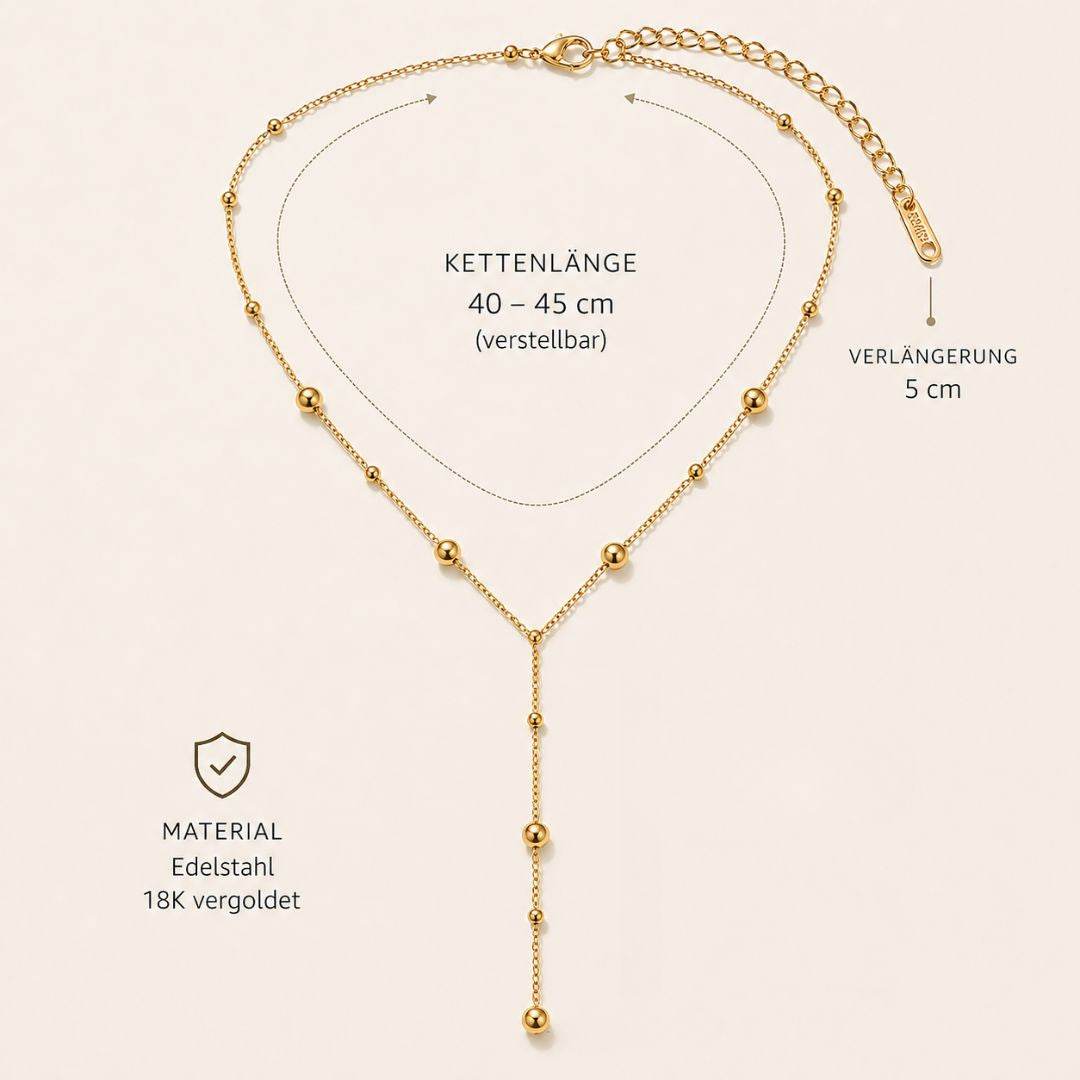 Maglina Élégance Dorée – Y-Kette Damen Gold | Lange Halskette mit fließendem Y-Drop, streckt die Silhouette | Verstellbar 40–45 cm + 10 cm | Edelstahl 18K vergoldet, nickelfrei | Geschenkbox