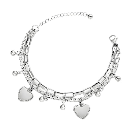 Maglina "Coeur Charme" Armband – Elegantes Herz-Armband mit Anhängern aus Edelstahl