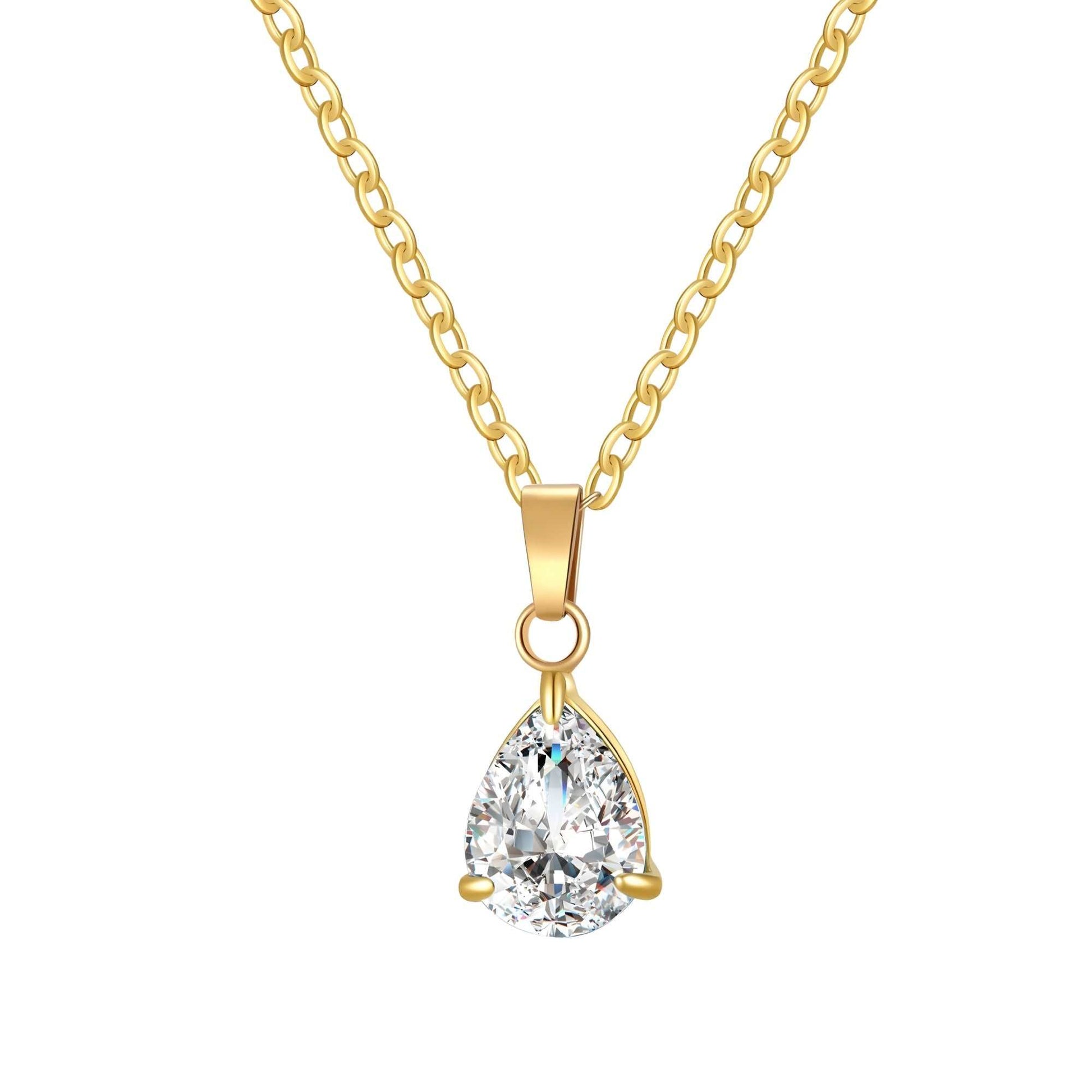Larme d’Or Halskette mit tropfenförmigem Zirkonia-Anhänger, elegant und leicht, 50 cm lang