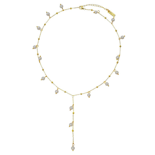 Perle Élégante Y-Halskette mit zarten Perlen und Strassdetails in modernem Design