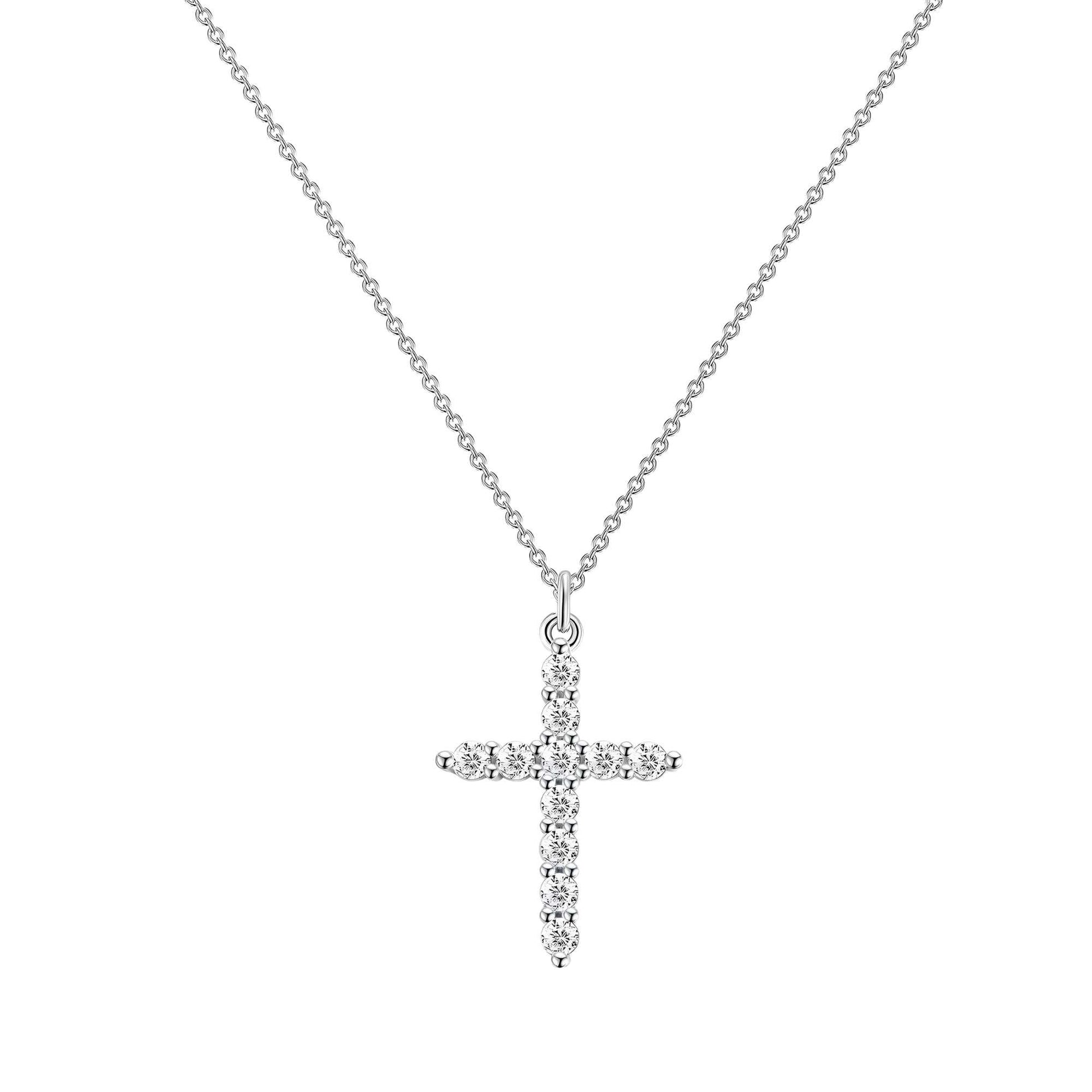 Elegante Zirkonia Halskette mit funkelndem Kreuzanhänger und langer Kettenführung