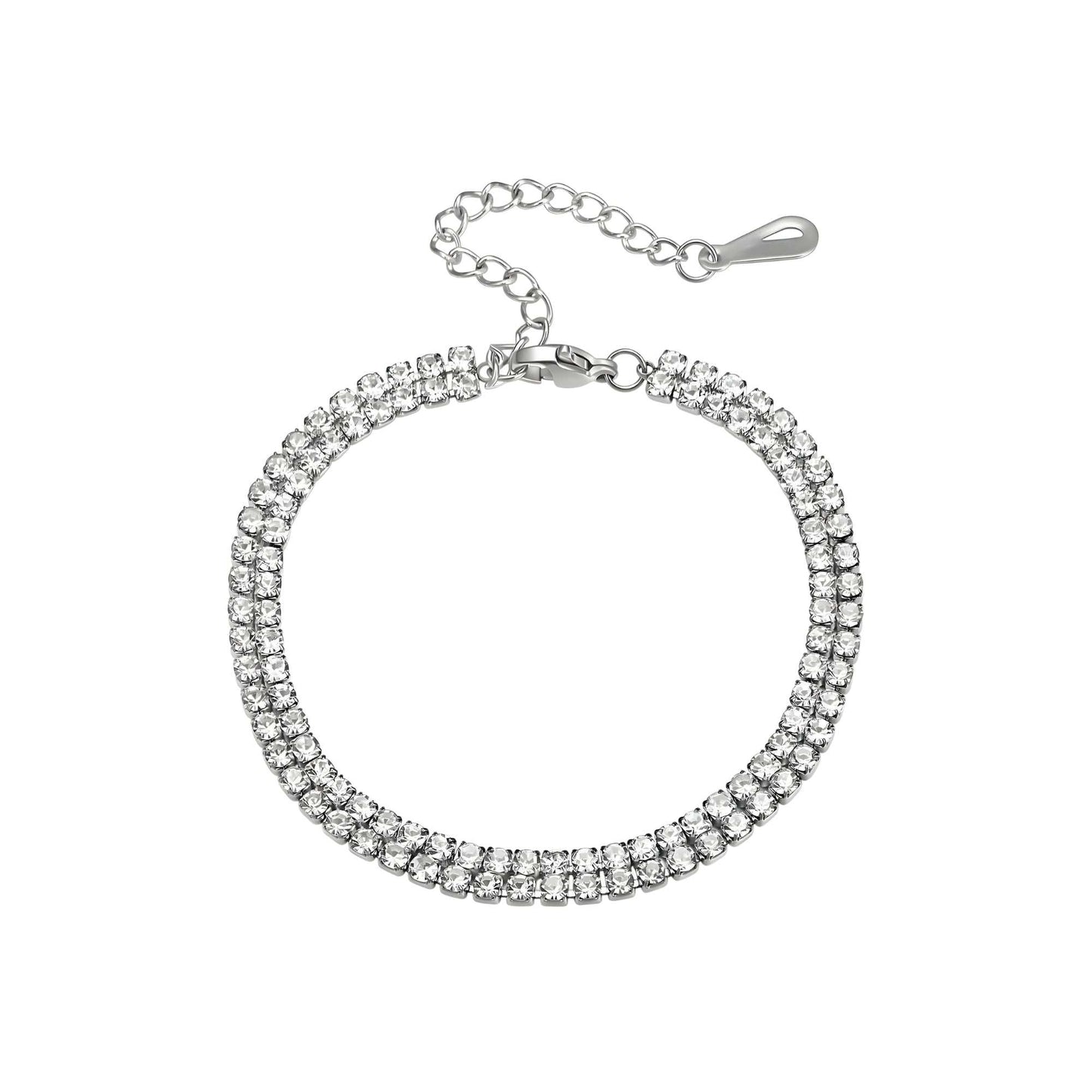 Elegantes Double Radiance Armband aus Edelstahl mit funkelnden Zirkonia-Kristallen, wasserfest und leicht.