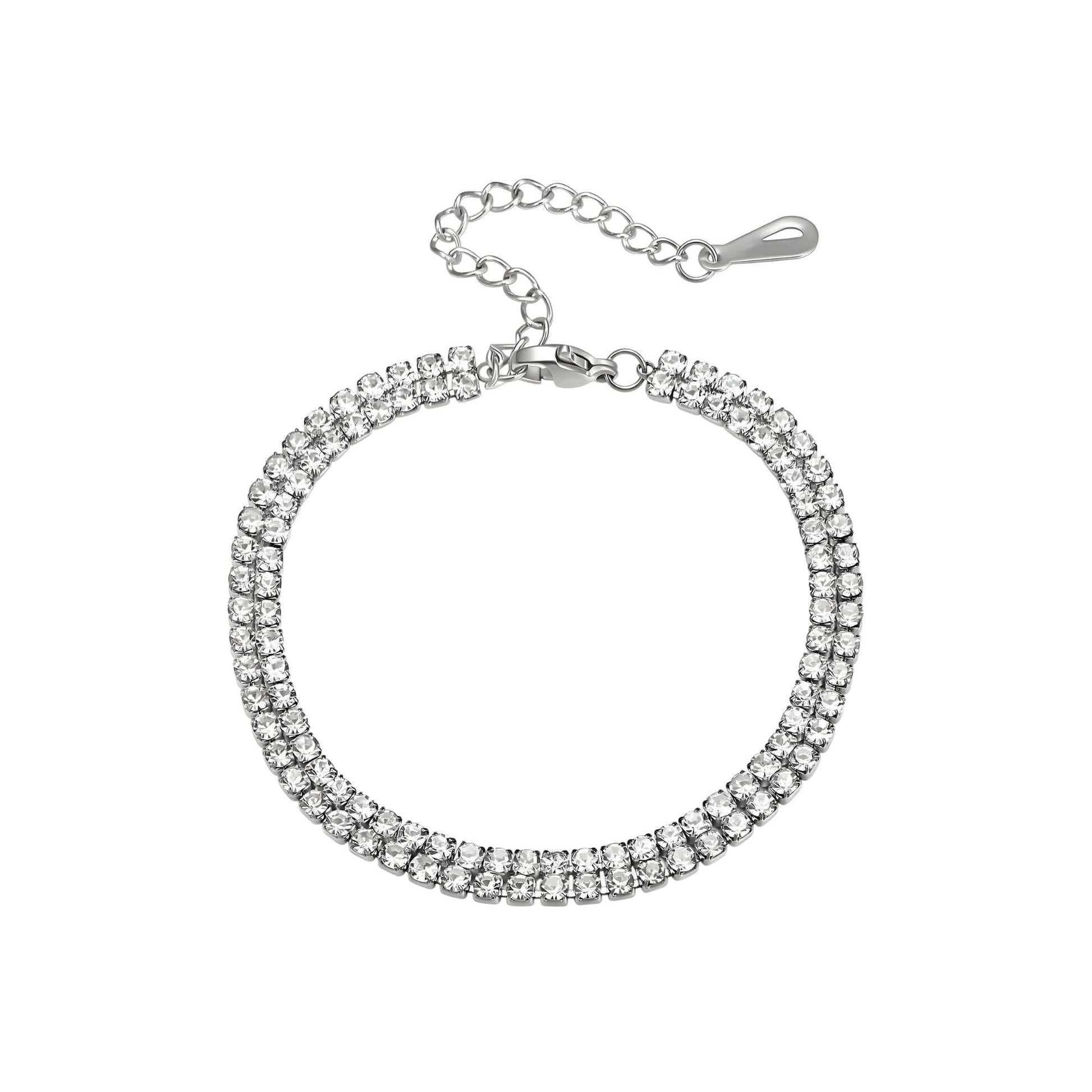 Elegantes Double Radiance Armband aus Edelstahl mit funkelnden Zirkonia-Kristallen, wasserfest und leicht.