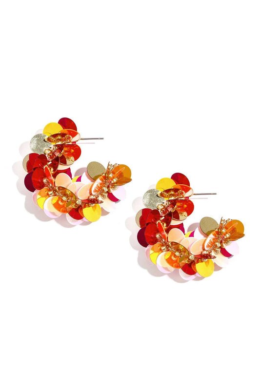 Sunburst Bloom Ohrringe bunte Pailletten Creolen lebendig modisch