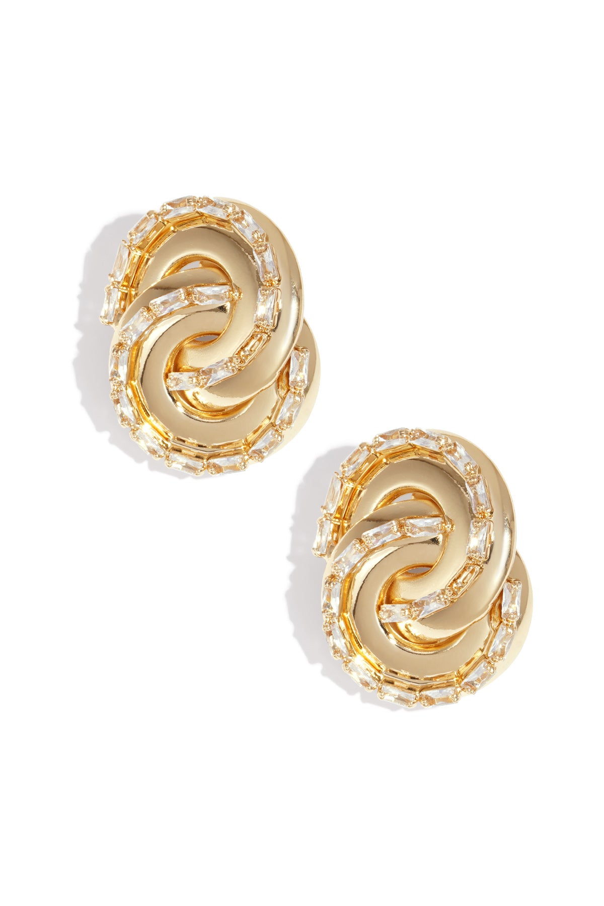 Maglina Éternelle Knot earrings with intertwined infinity knot design and sparkling zircon stones in gold and silver