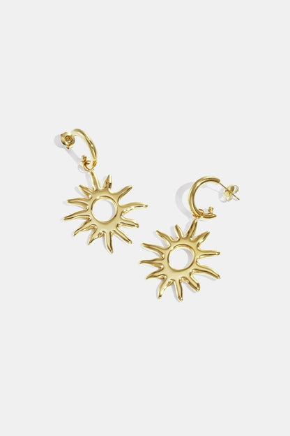 Solaris Ohrringe Edelstahl Sonnen Statement Hoops mit goldenem Sonnenanhänger